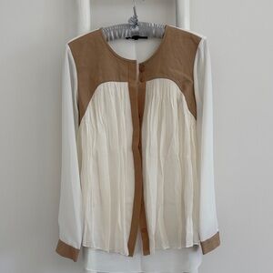 Tibi Tan and White Blouse